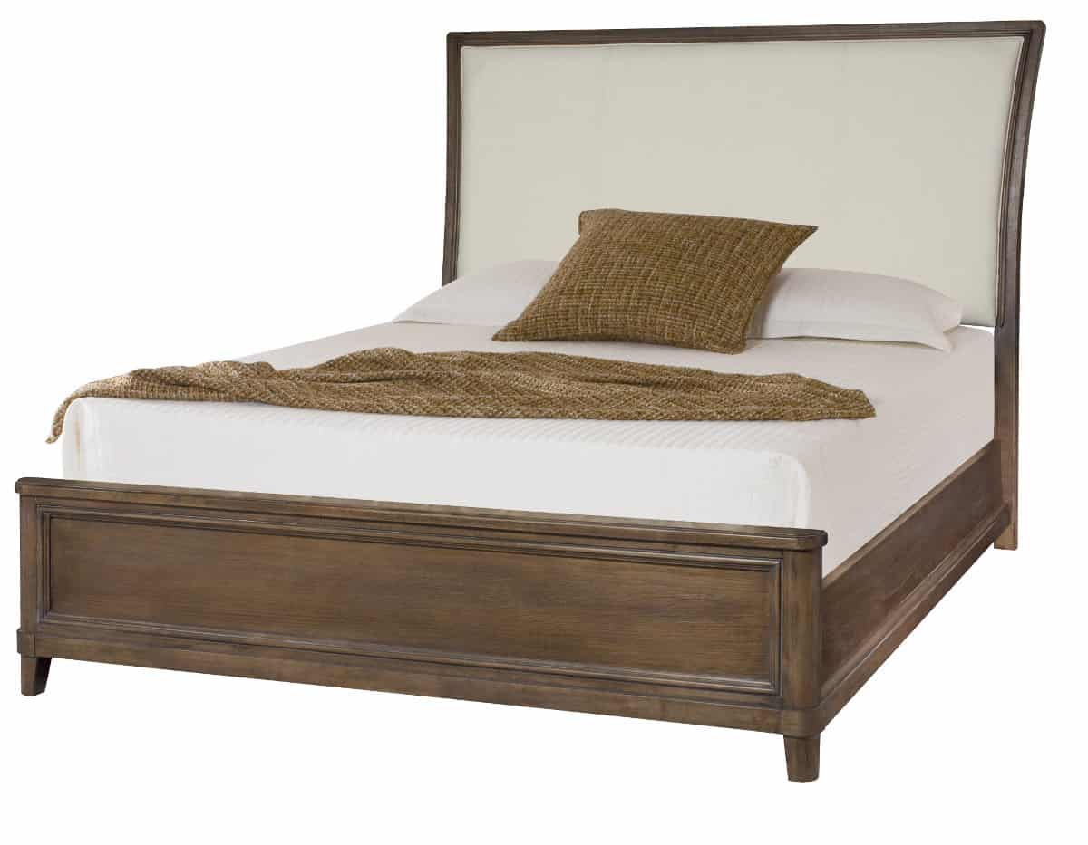 upholstered queen sleigh bed in furniture store in Mexico