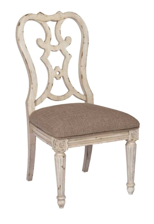 dining side chair with decorative back in furniture store in Mexico